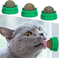 SINROBO 3 Pack Edible Catnip Balls Wall Toys - Natural Teeth Cleaning Chew Toys with Catnip, Silvervine & Gall Fruit for Cats (Green)