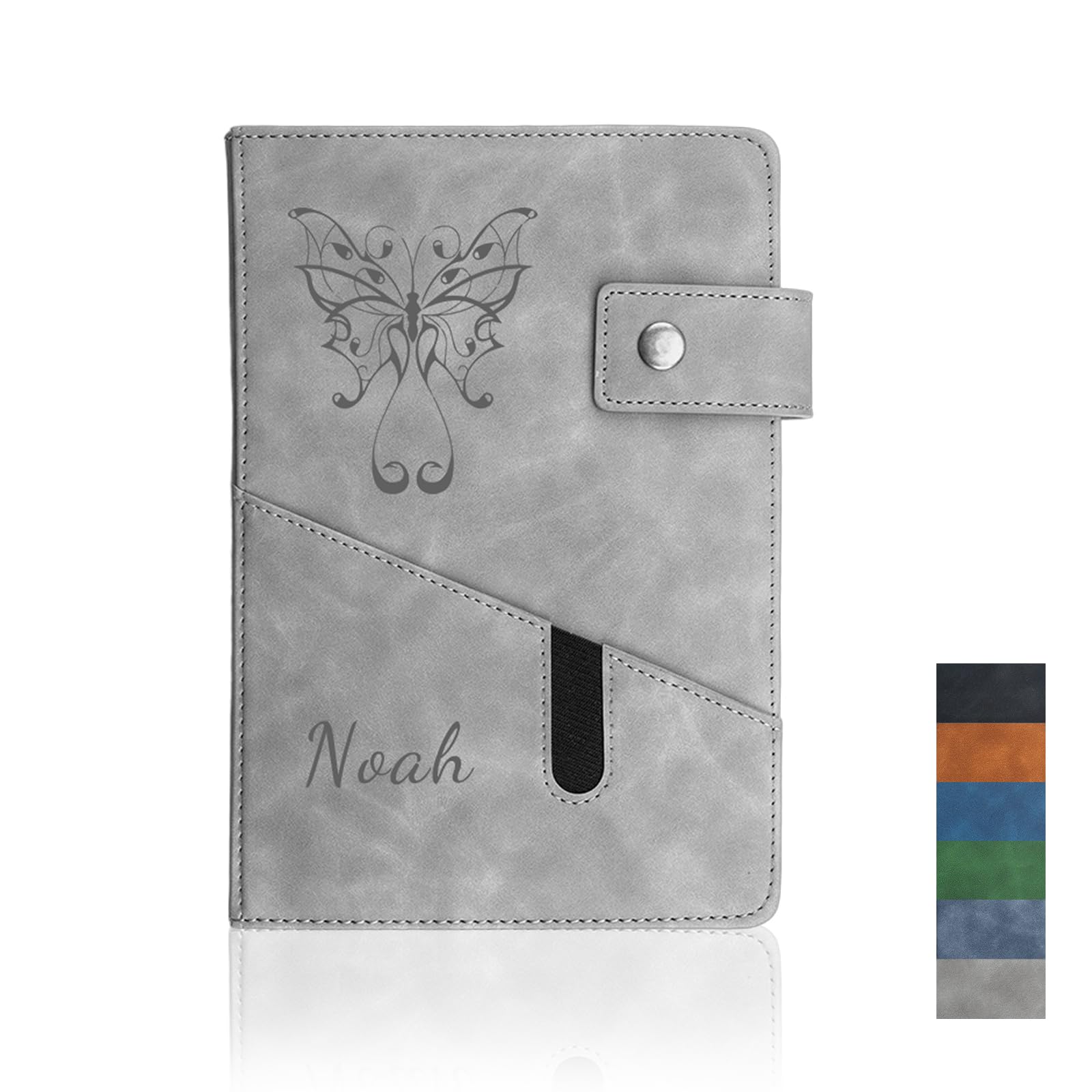 Personalized Engraved Leather Journal, Custom Name & Pattern, A5 Hardcover Notebook 200 Pages, Premium Gift for Birthday Graduation, Women Men Office School Diary, 15 x 21.5 cm (Grey)