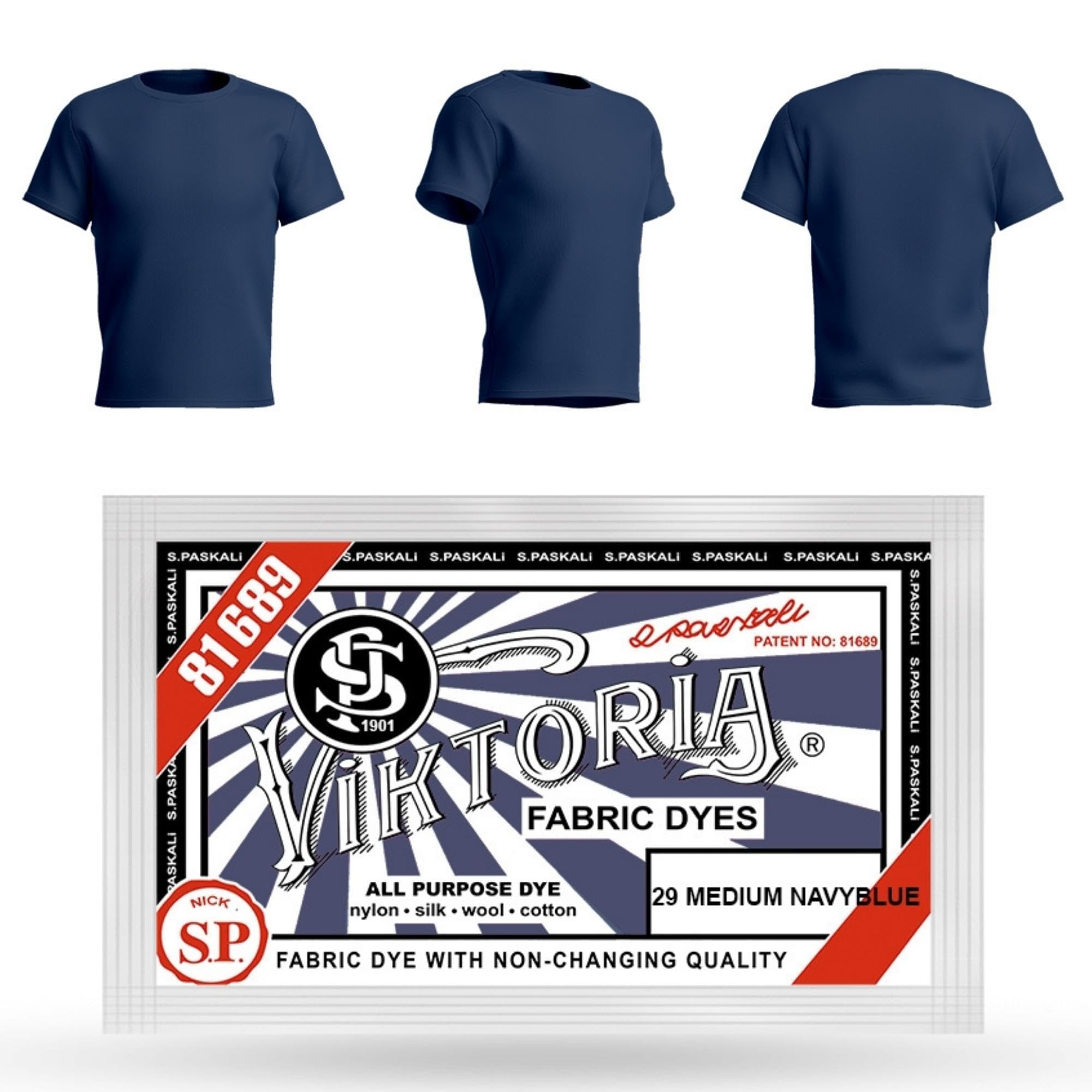 HOPS Fabric Dye, Machine Washable - Viktoria Textile Paint (59 Colors, 10g Powder - Navy Blue Medium), Dye for Clothing and Household Items