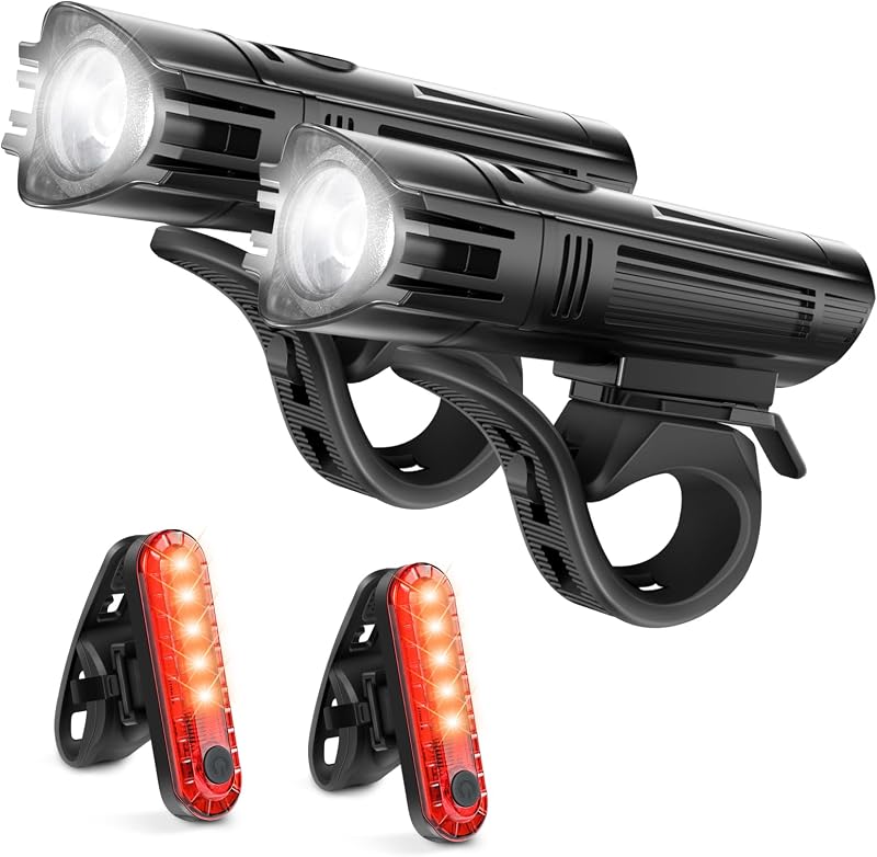Ultra Bright USB Rechargeable Bike Light Set, Powerful Bicycle Front Headlight and Back Taillight, 4 Light Modes, Easy to Install for Men Women Kids Road Mountain Cycling
