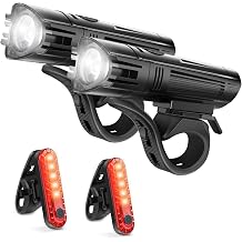 Ascher Ultra Bright USB Rechargeable Bike Light Set, Powerful Bicycle Front Headlight and Back Taillight, 4 Light Modes, Easy to Install for Men Women Kids Road Mountain Cycling Black