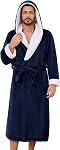 Vulcanodon Mens Ultra Soft Plush Bathrobe with Hood, Warm Fleece Robe with Pockets Spa Robes for Men Cozy Fluffy Fuzzy