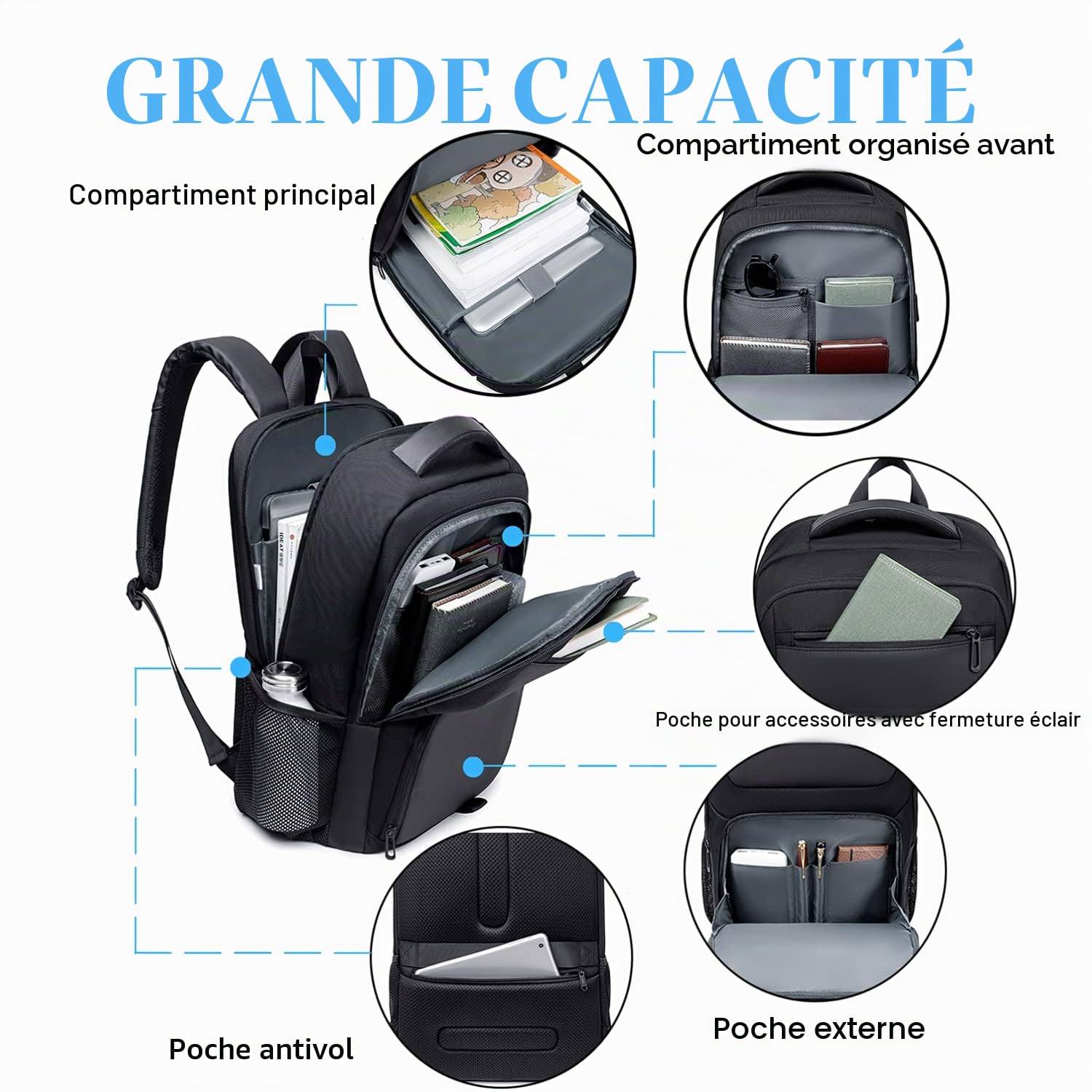 Rucksack Herren Schulrucksack Laptoptasche mit USB Ladeanschluss Anti Diebstahl Business Arbeit Reisen Rucksack