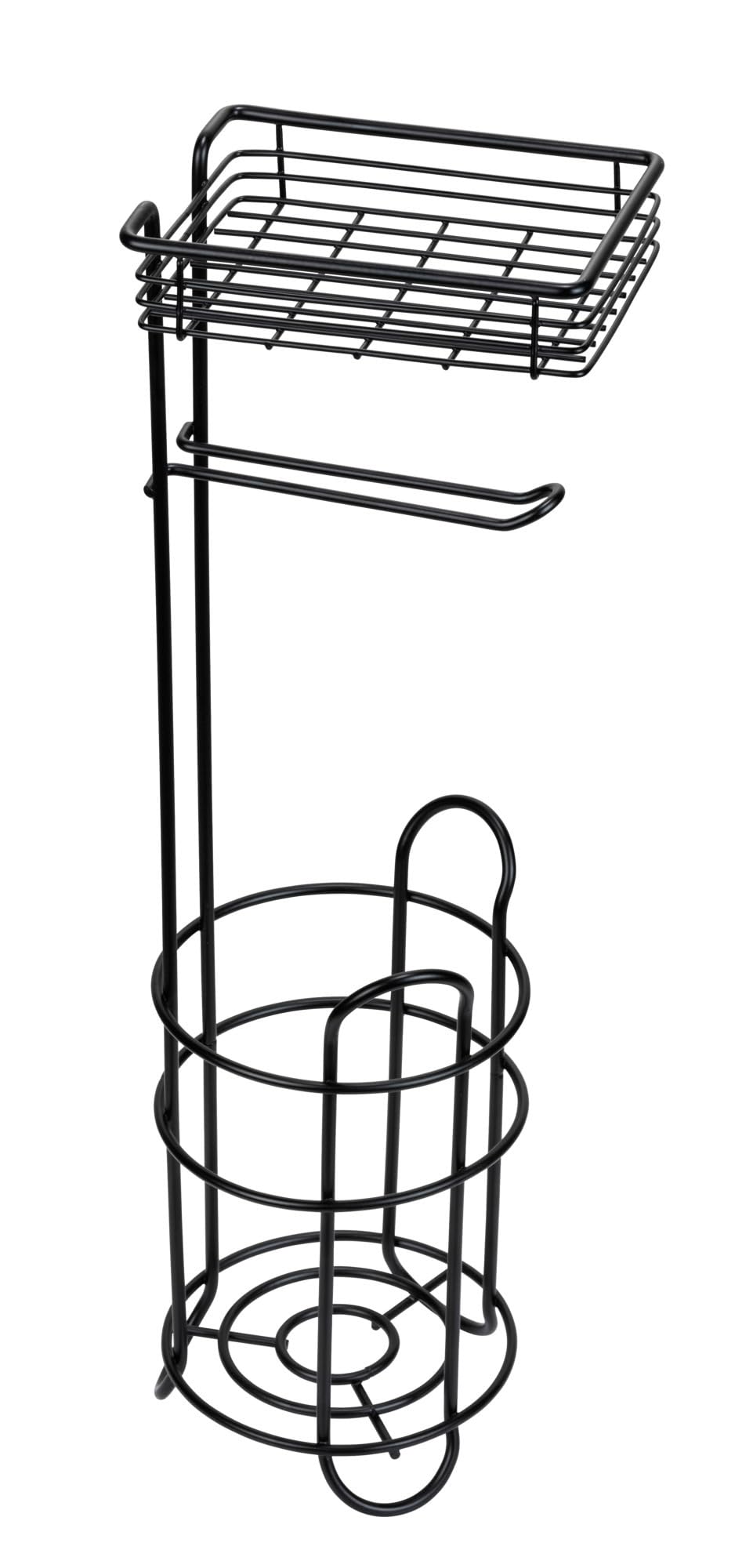WENKO Portarrollos de Papel higiénico de pie [Metal Negro] con Estante – Soporte para Papel higiénico con Espacio para 3 Rollos – Portarrollos de Papel higiénico de pie