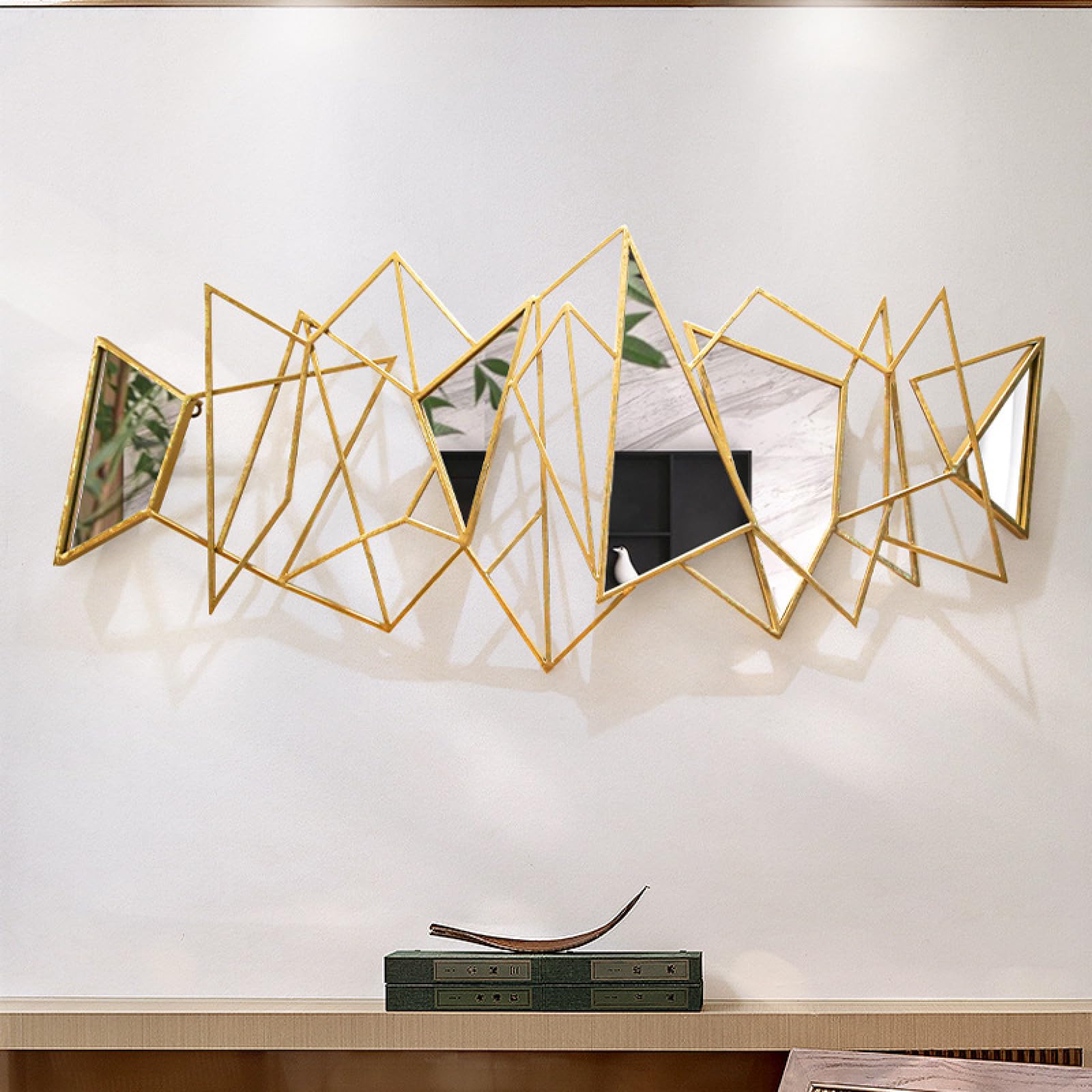 Art mural géométrique en métal suspendu miroir luxe pour chambre