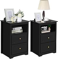 Yaheetech Set of 2 Black Nightstands with 2 Drawers & Cubby - Tall 29"H Wooden Bedside Tables for Small Bedroom Spaces