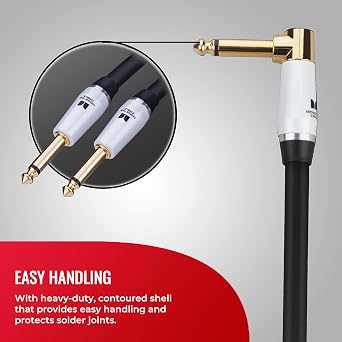Monster Prolink Studio Pro 2000 Instrument Cable, 8 in Straight to Straight Guitar Cable Cord, 95% Copper Braided Shielding, Duraflex Jacket, 24k Gold Contact TS Connectors