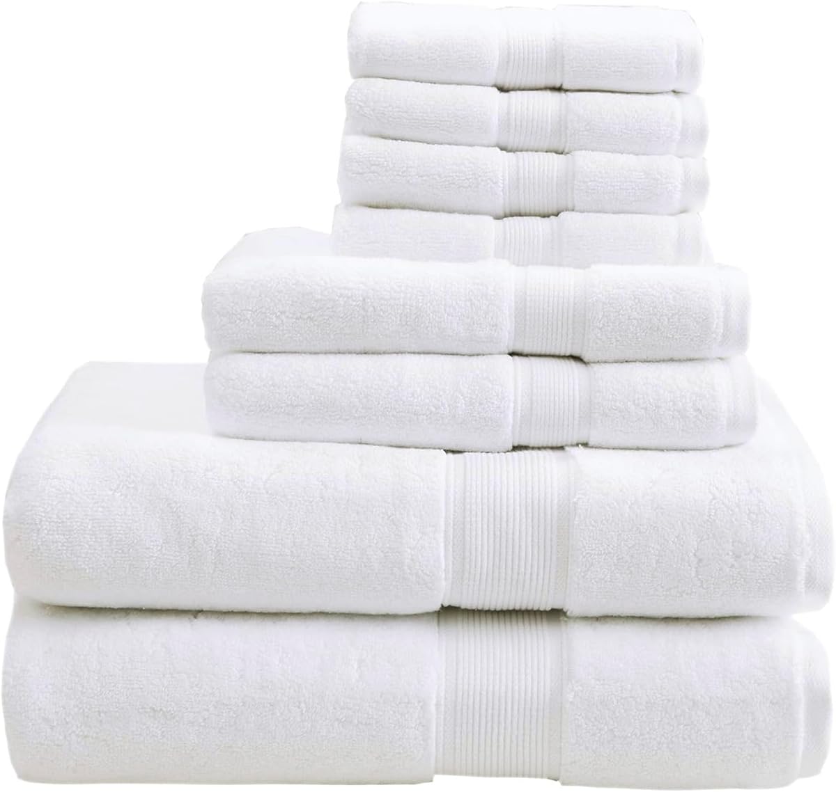 Madison Park 800GSM 100% Cotton Bathroom Bath Towel Set of 8, White | Long Staple, Highly Absorbent, Durable Hotel Spa Quality, Quick Dry, Double Stitched Hems, Lint Reducing, OEKO-TEX Certified