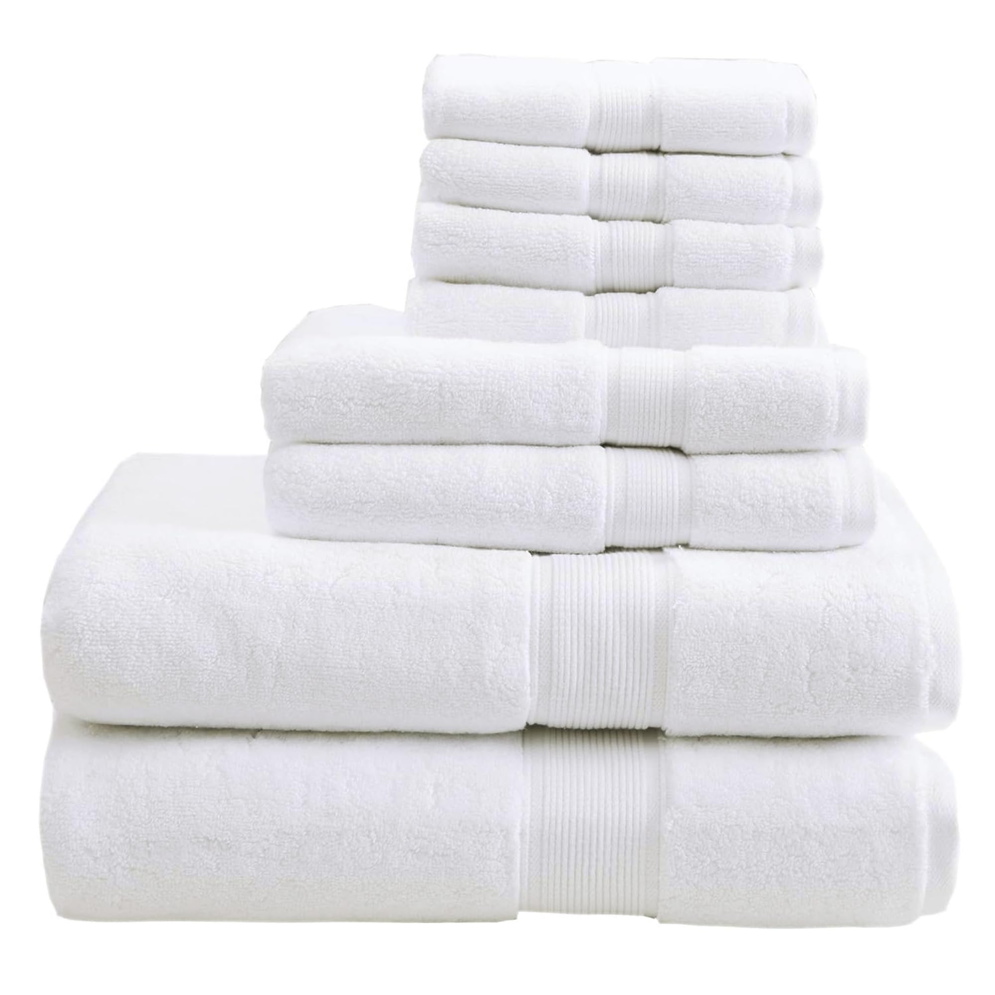 Madison Park Signature 800GSM 100% Cotton Luxurious Bath Towel Set Highly Absorbent, Quick Dry, Hotel & Spa Quality for Bathroom, Multi-Sizes, White 8 Piece