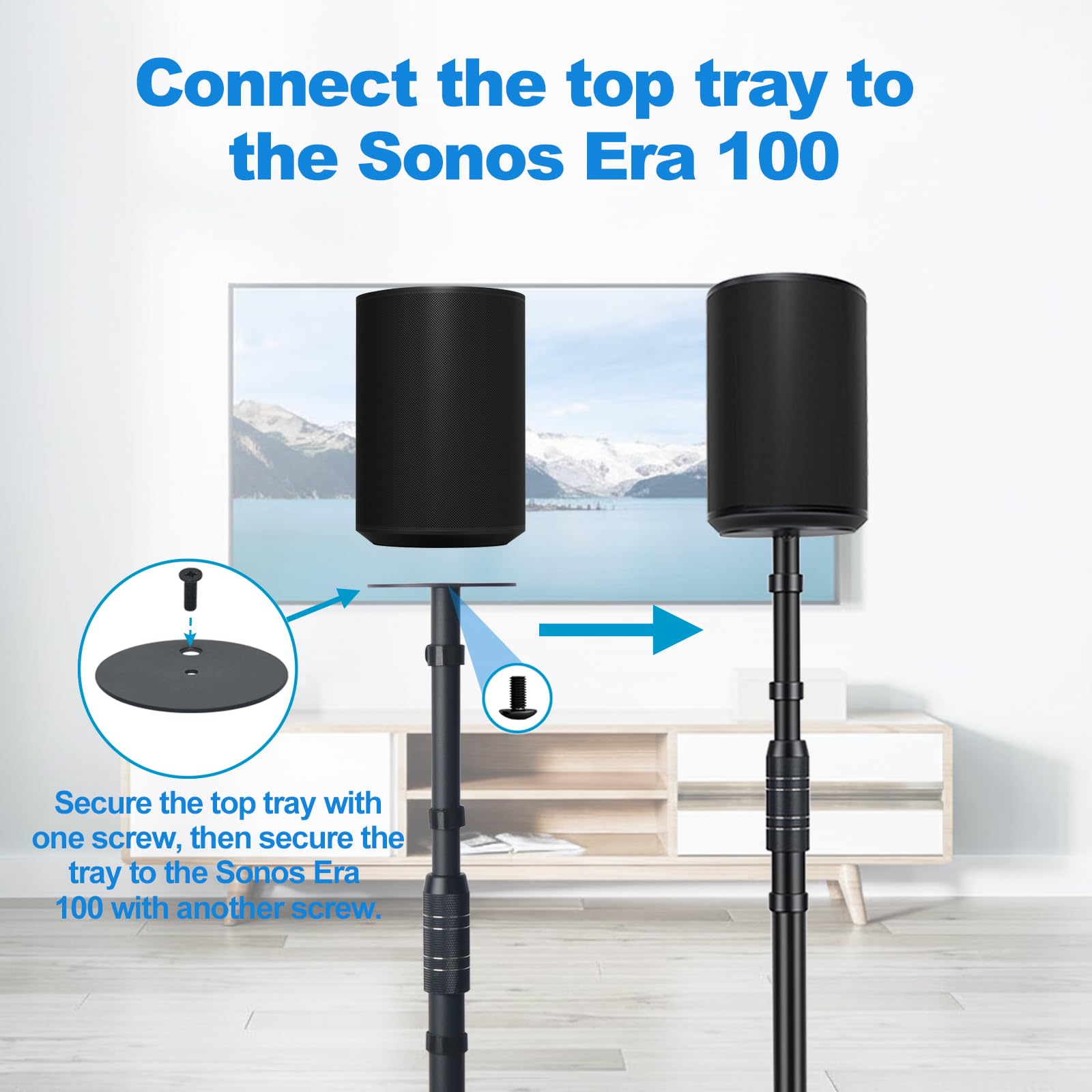 Lautsprecherständer für Sonos Era 100 oder Era 100 SL, höhenverstellbar von 84 cm bis 120 cm, einfache Selbstmontage, HD-628, 2er-Pack, schwarz