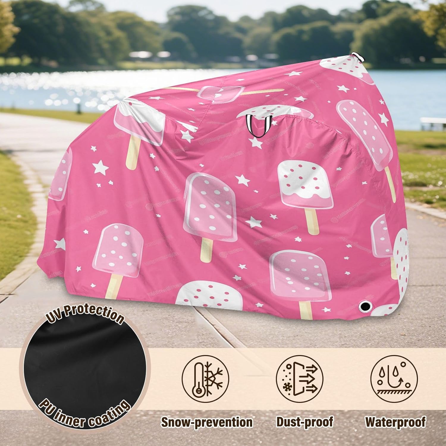 Cartoon Ice Cream Bike Cover Waterproof Outdoor Storage, Bicycle Cover Rain Sun UV Wind Proof for Mountain Bike,Road Bike,Electric Bike
