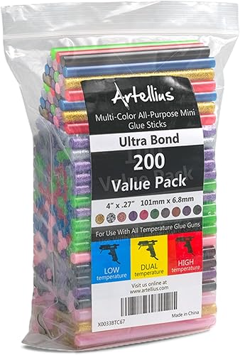 Paquete de 200 barras de pegamento caliente de color. Pistola de pegamento de varios colores. Mini adhesivos para derretir en caliente para