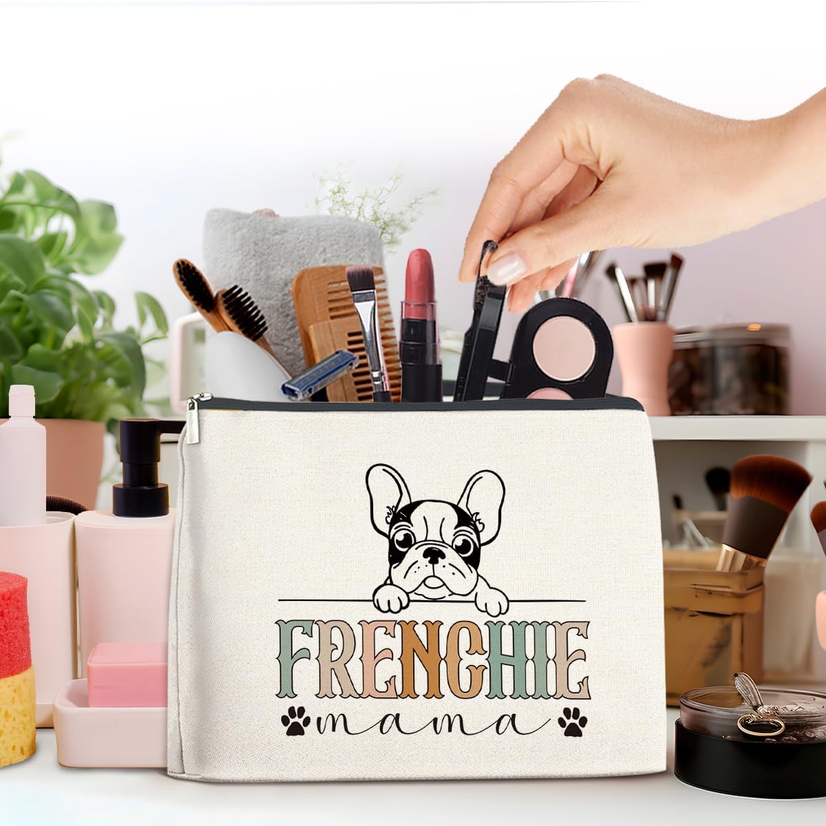 French Bulldog Gifts Cosmetic Bag - Frenchie Gifts for French Bulldog Lover Dog Mom Zipper Makeup Pouch Small Makeup Bag (1Pcs) - Image 5