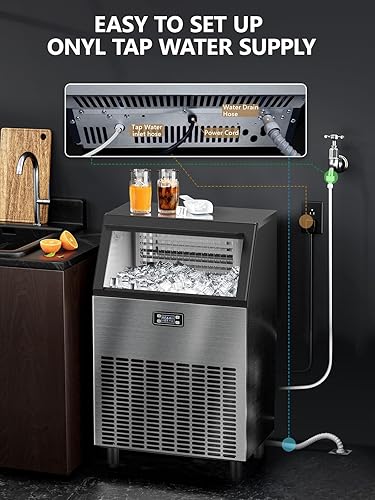 Miniatura 3 de Joy Pebble Máquina de hielo comercial, 265 libras/24H/11,500 piezas, 120 piezas/ciclo, control de tamaño de hielo, temporizador de 24 horas, máquina