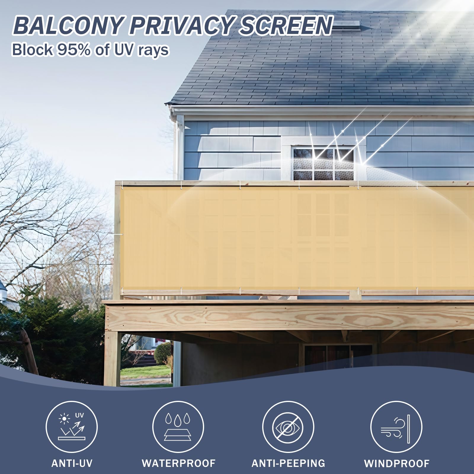 HENG FENG Balcony Privacy Screen 75x500cm PES, Windproof and UV-Protection Screening for Outdoor Fencing and Protection Ochre - Image 3