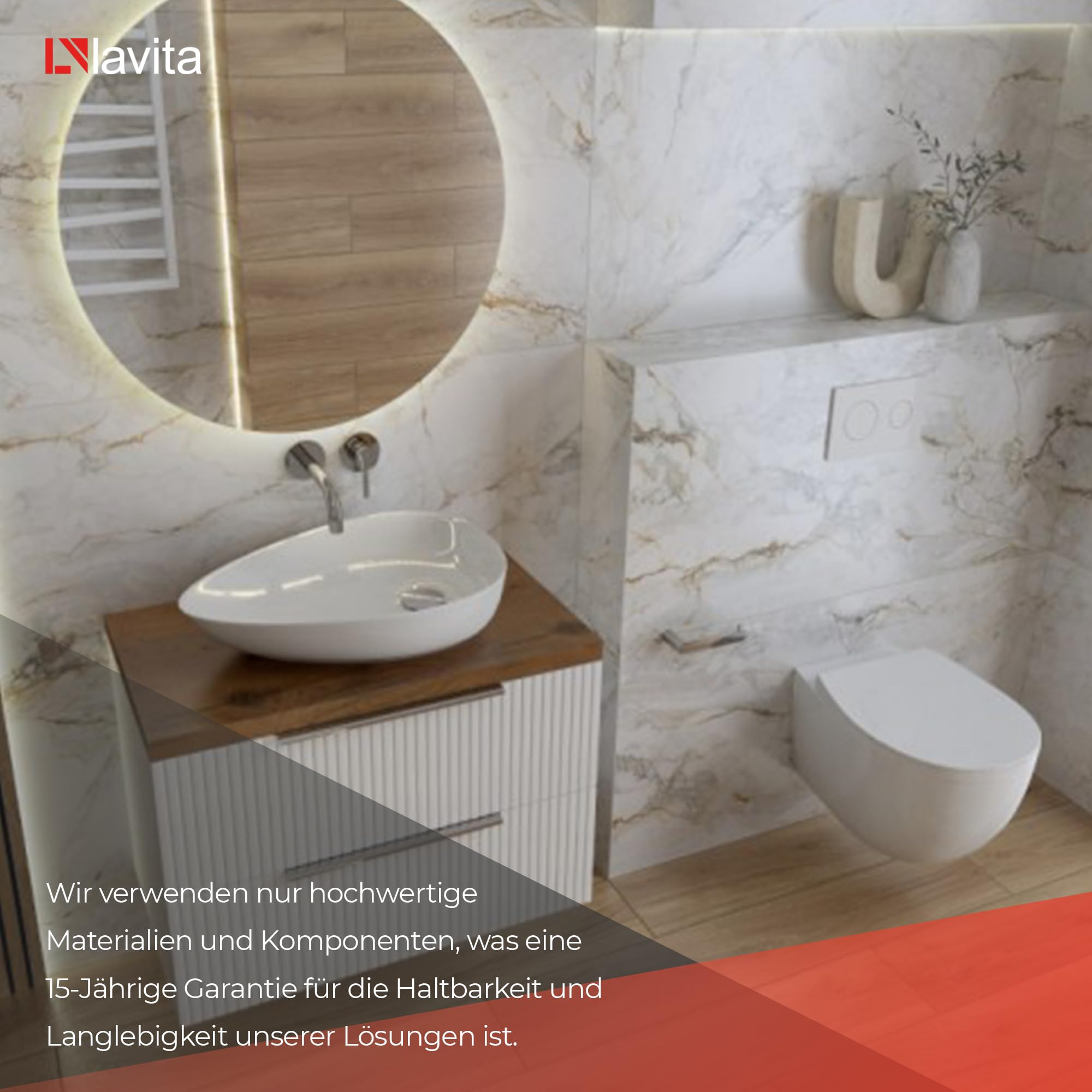 LAVITA Lavabo de encimera Almond | Lavabo superior asimétrico | Lavabo sin rebosadero y agujero para grifo | de porcelana de alta calidad | lavabo | 58 x 41 x 15 cm | blanco