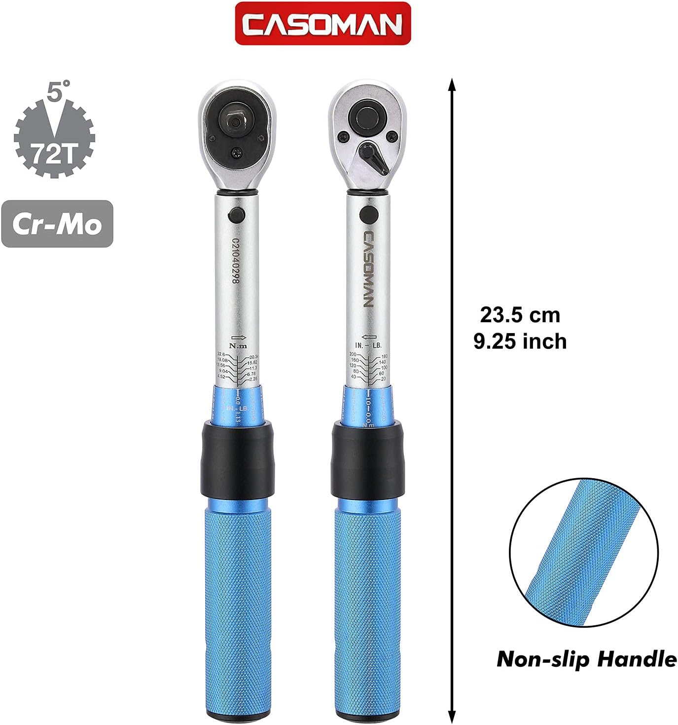 CASOMAN 1/4-inch Drive Click Torque Wrench Set, Dual-Direction Adjustable, 72-Tooth, Torque Wrench with Buckle (20-200IN.LB/ 2.26-22.6Nm)
