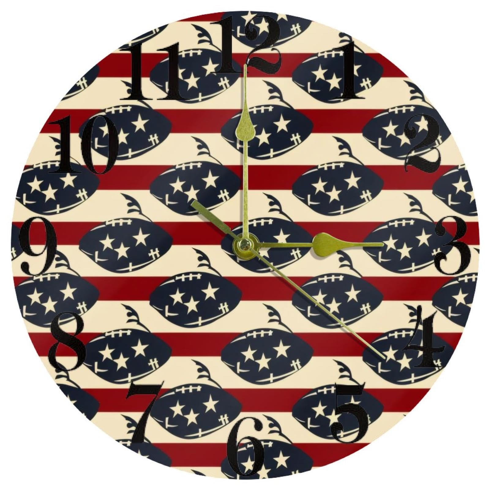 Horloge murale rugby ronde et silencieuse à quartz pour chambre d'ado