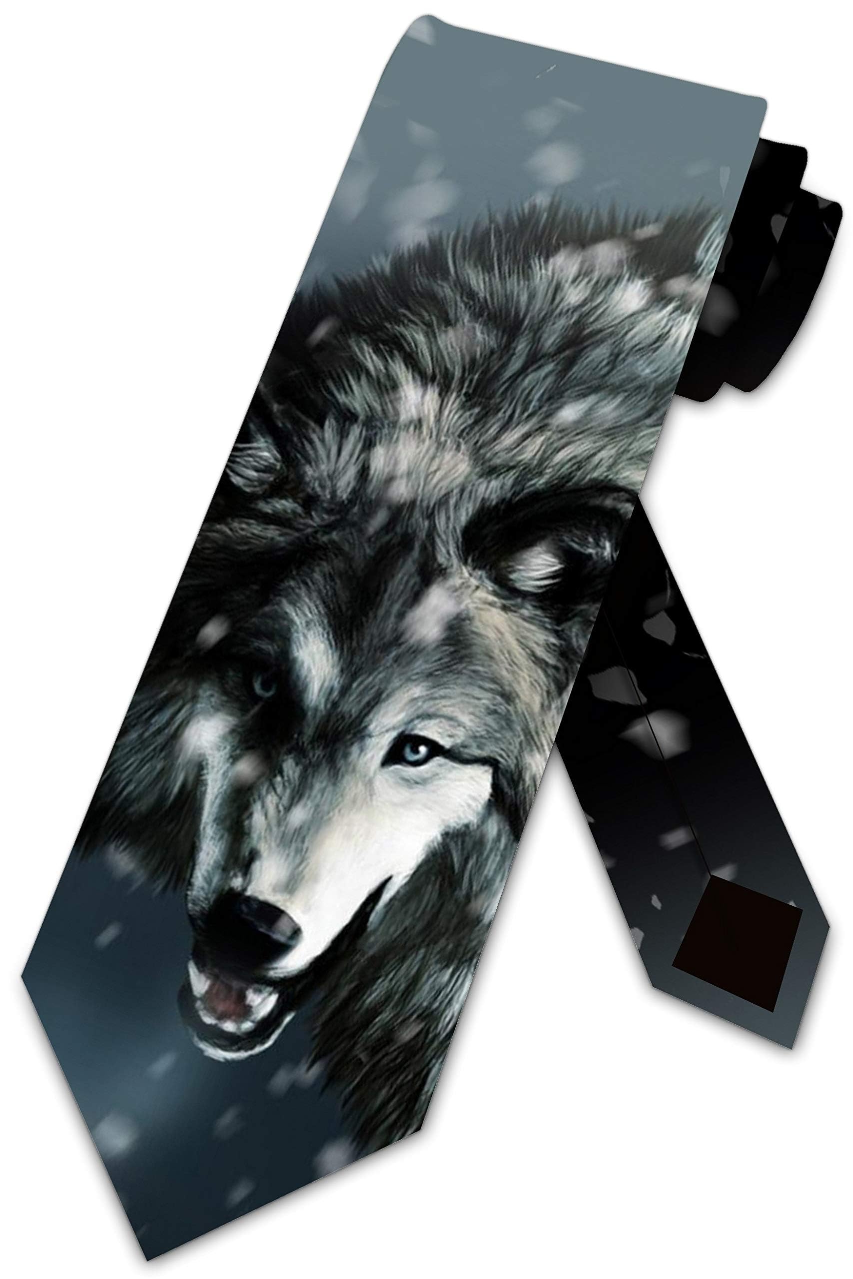 Three Rooker Men's Silver Wolf Ties Animal Wolves Necktie, One Size
