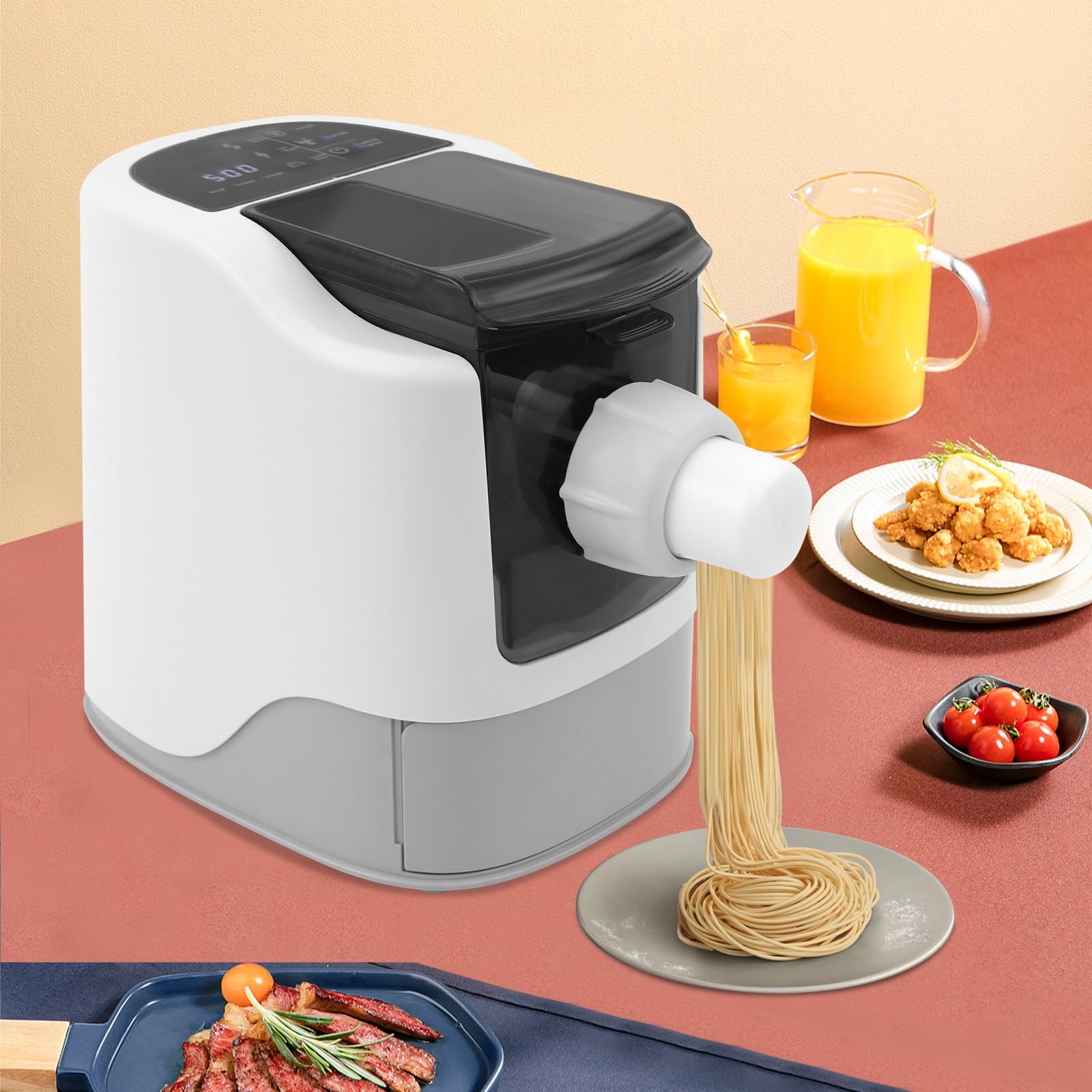Macchina elettrica per la pasta, 260W automatica con 13 dischi per pasta – per pasta, lasagne, spaghetti e gnocchi. Include misurino, spatola per la pulizia e bicchiere per la farina