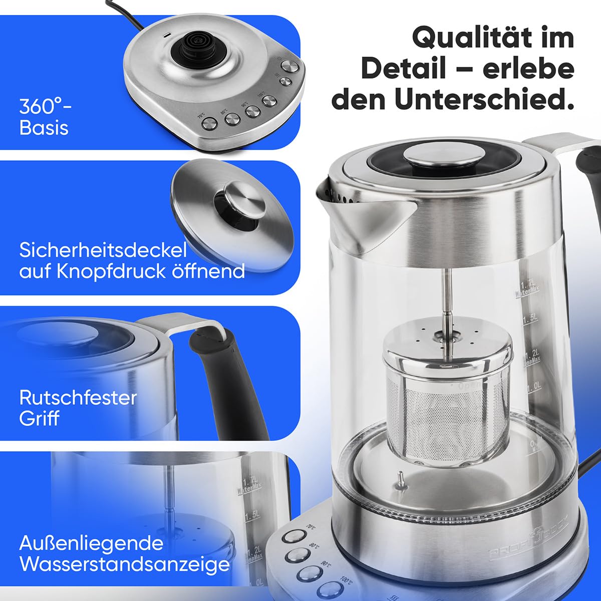 Proficook PC-WKS 1020 G Bollitore in Vetro, 1.7 L