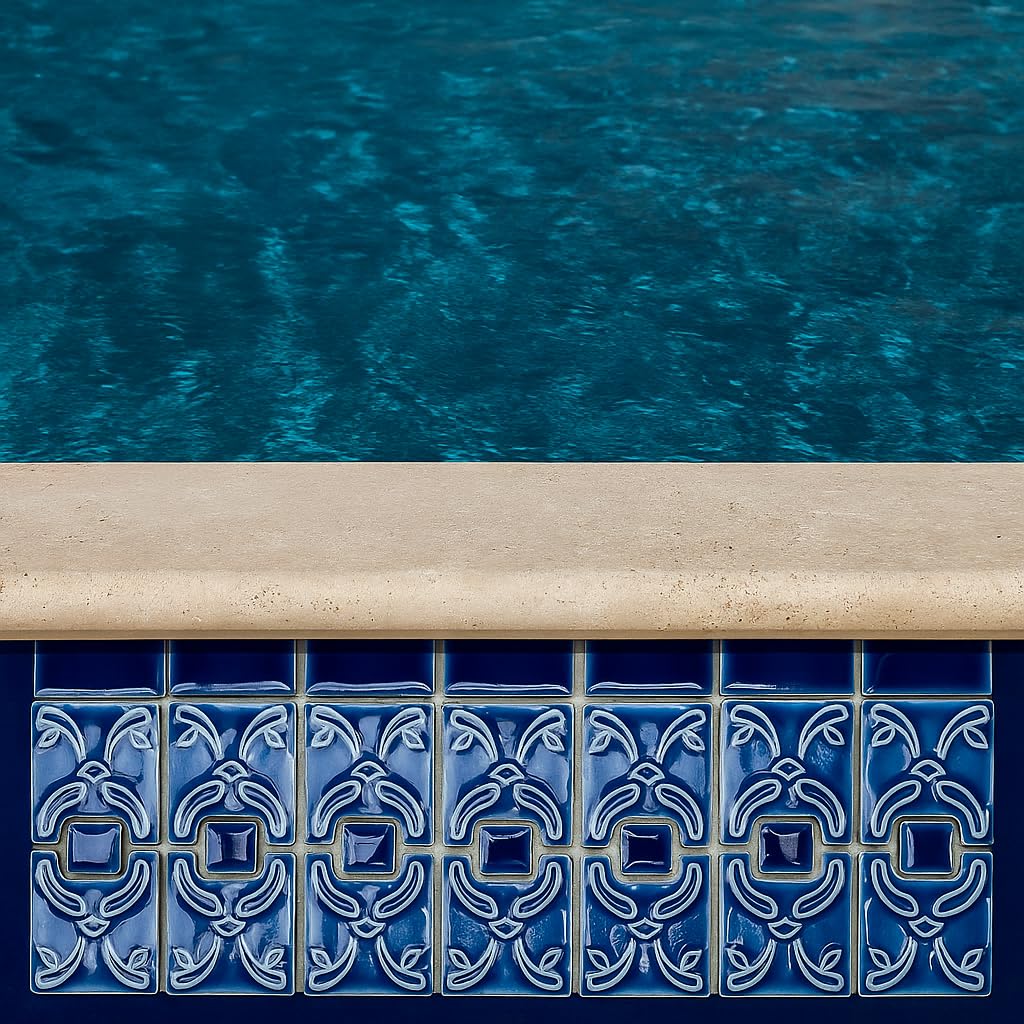 Tenedos Florencia Blueberry Glossy Porcelain Border Pool Wall and Floor Tile on 6x13 Mesh Mounted for Easy Installation for Bathroom, Shower Backsplash, Kitchen, Accent Wall (Box of 10 Pieces)