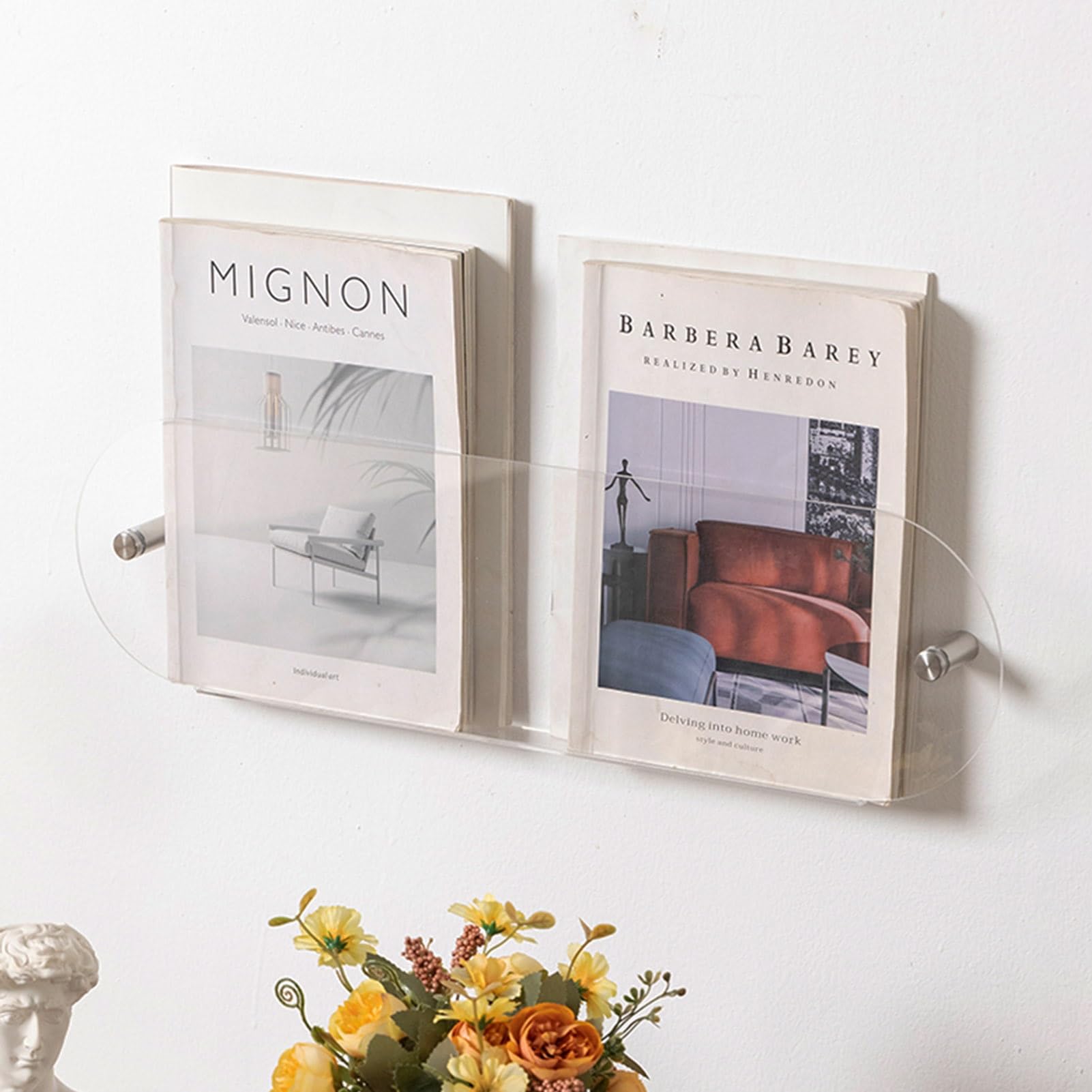 CGCSYZ Transparent Modern Magazine Rack Acrylic, Wall Mounted Arched Edge Newspaper Brochure Display Stand, Office Hotel Home Book Storage Shelf (Transparent 50cm(19 3/4)