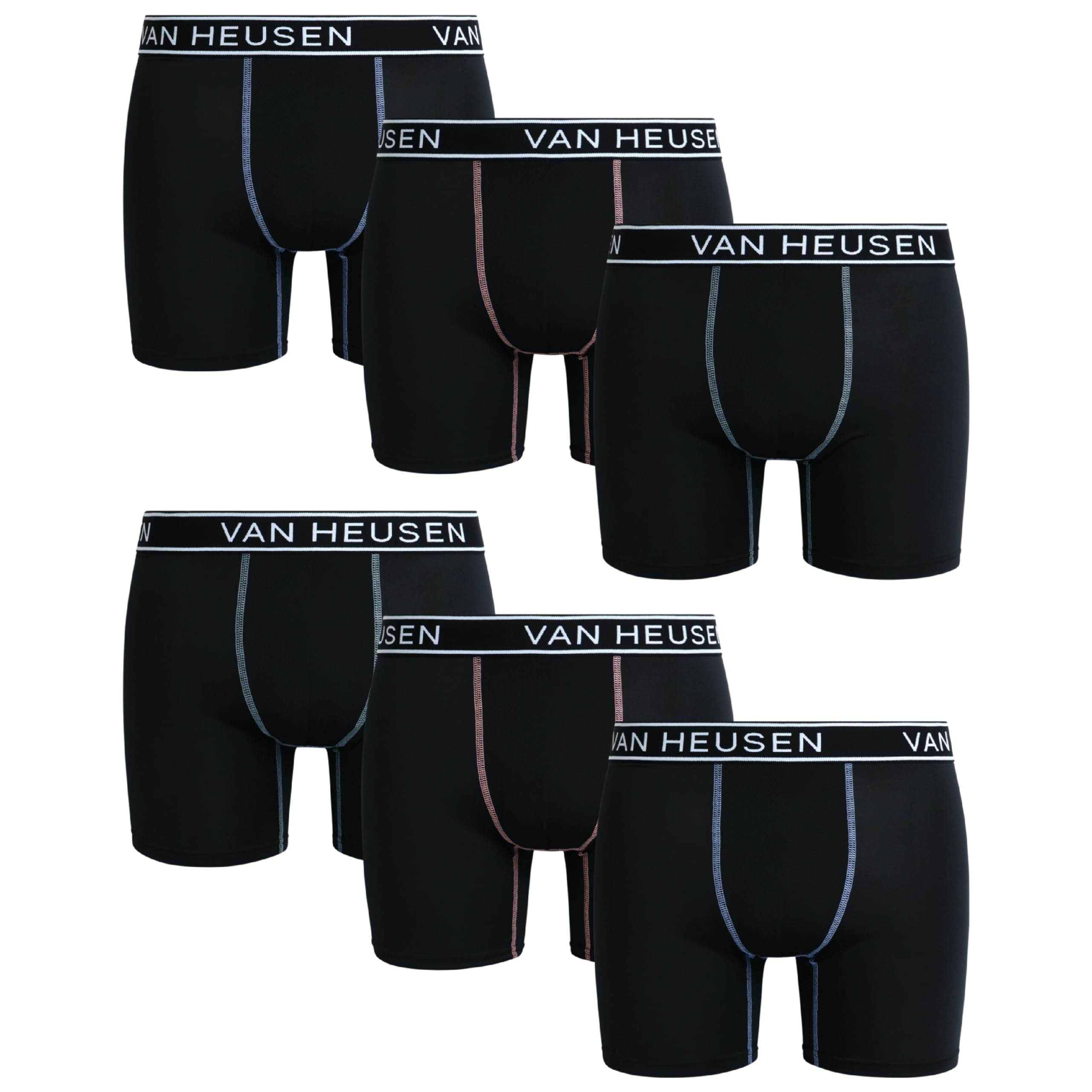 Van Heusen Men's Black Underwear Boxer Briefs - 6 Pack Soft Stretch Moisture Control Boxers For With Contour Pouch, 6" Inseam, L