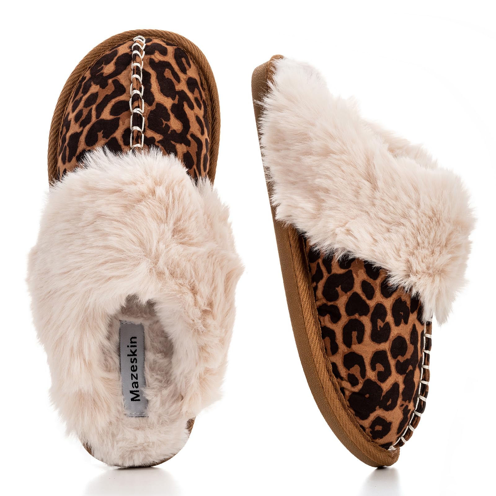 mazeskin Womens Fluffy Memory Foam Slippers Cozy Winter Furry House Shoes with Fuzzy Warm Lining and Non-Slip Rubber