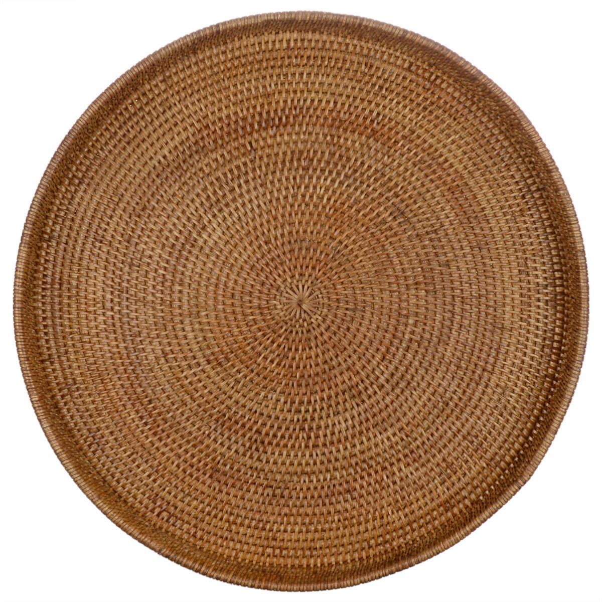 Bandeja redonda de ratán, 48 cm de diámetro, bandeja grande redonda para servir/bandeja decorativa de ratán trenzado, hecha a mano