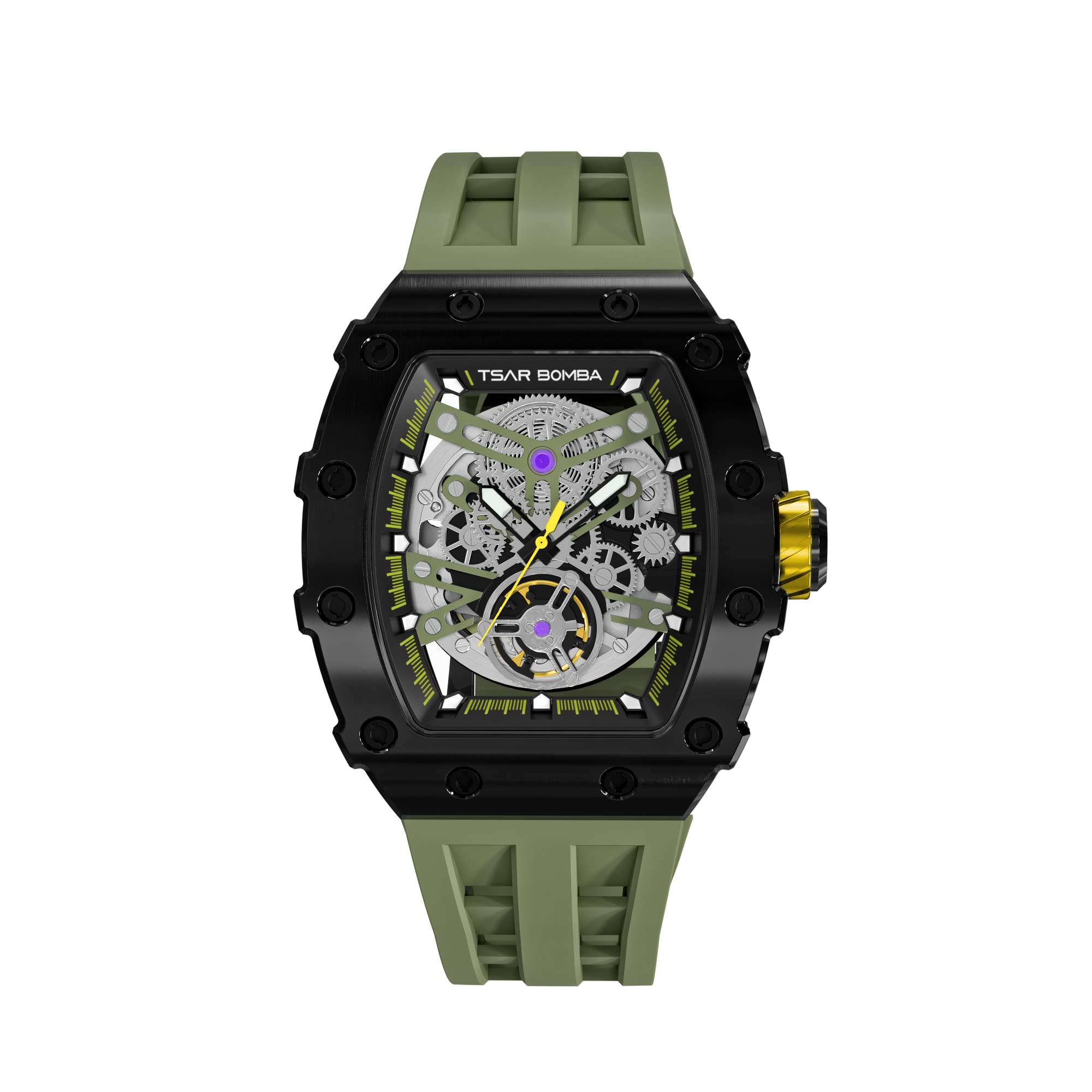 TSAR BOMBA Lujo Reloj Hombre Silicona Tonneau Automático Japonés Relojes de Pulsera para Hombre Esqueleto 50M Impermeable Cristal de Zafiro Luminoso Clásico Regalo para Hombres