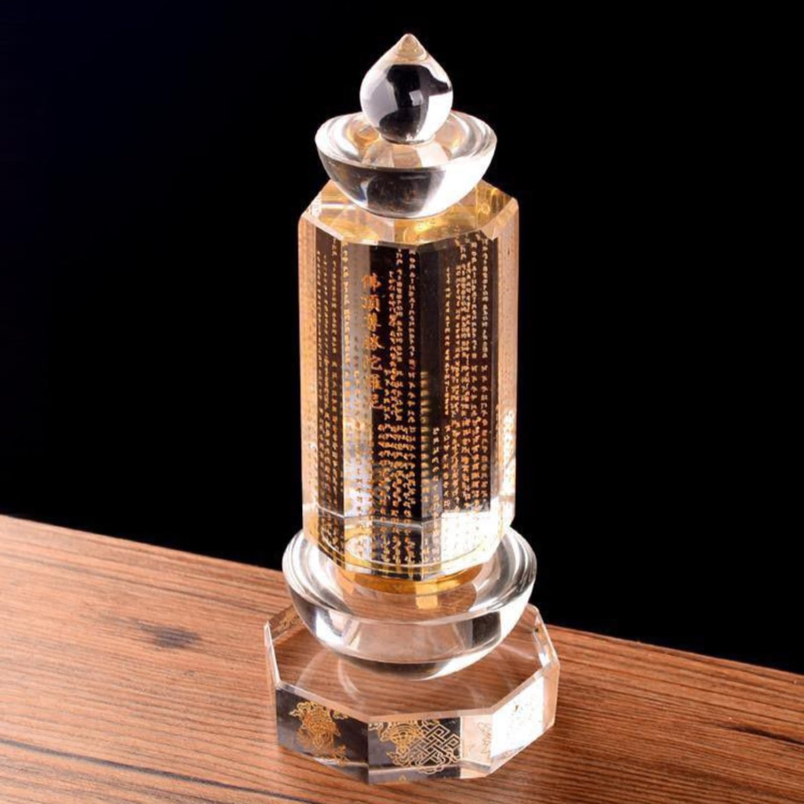Stupa de reliques en cristal de 21 cm pour sanctuaire bouddhiste