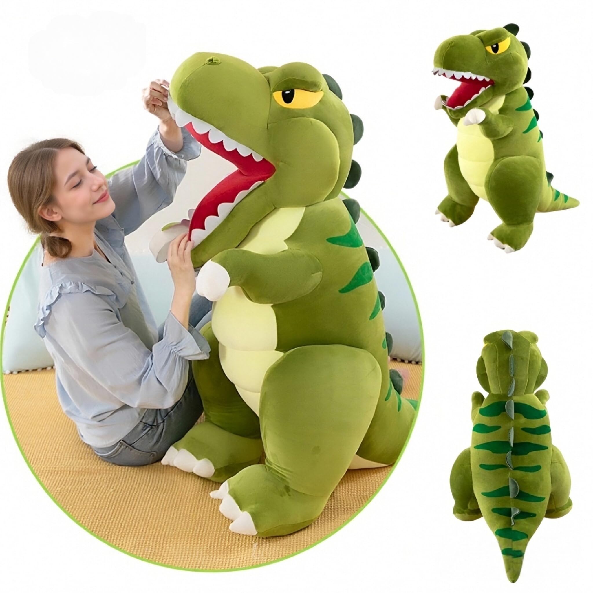XXL Dinosaurier Plüschtier – Großes Kuscheltier Dino, Weiches Stofftier zum Umarmen, Riesiges Plüschtier für Kinder, Geschenk für Jungen und Mädchen (80CM,Grün)