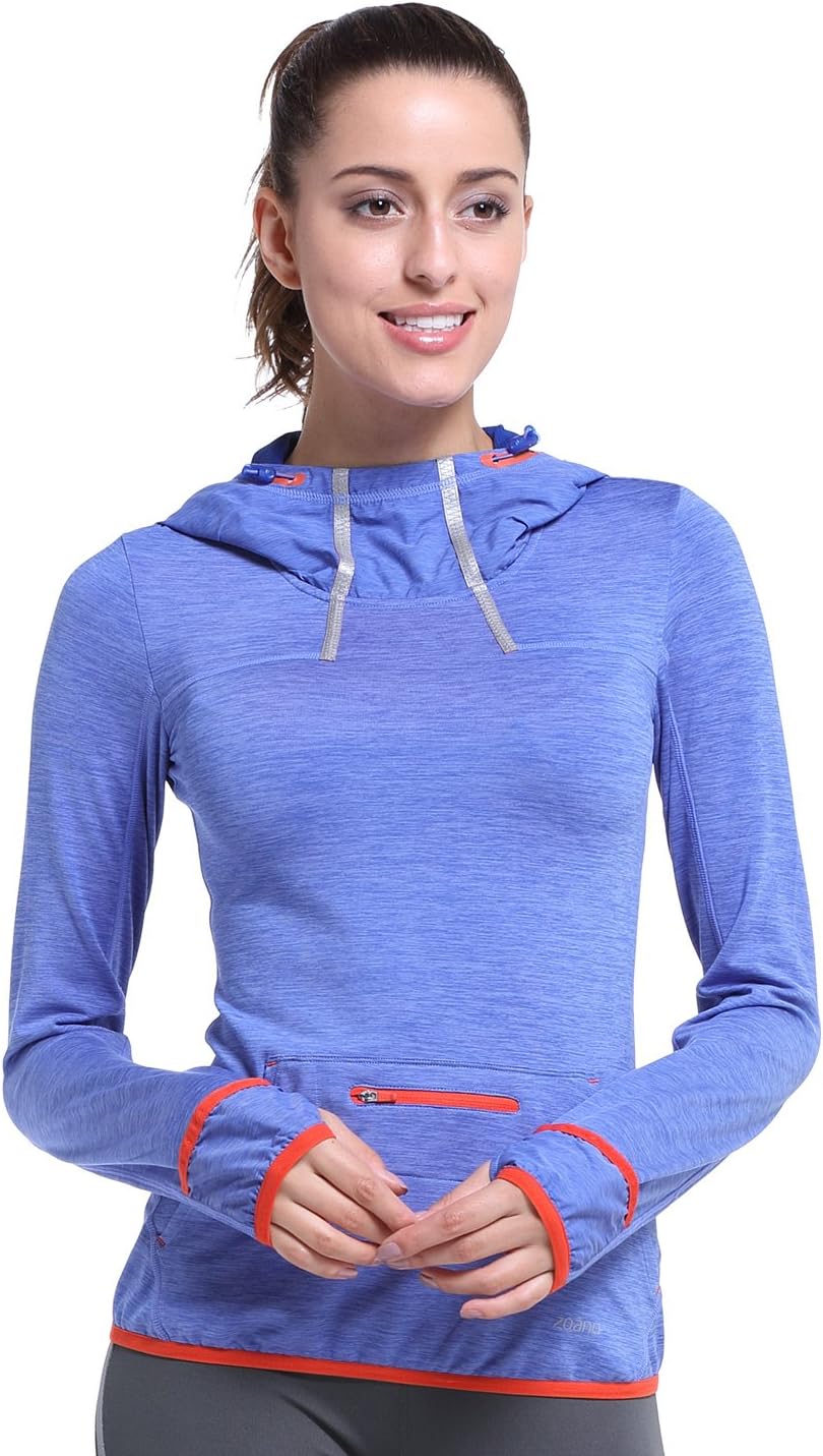 ZOANO Women's Training Long Sleeve T-Shirt Running Top with Hoodie With Thumb Holes Yoga Fitness Sweatshirt