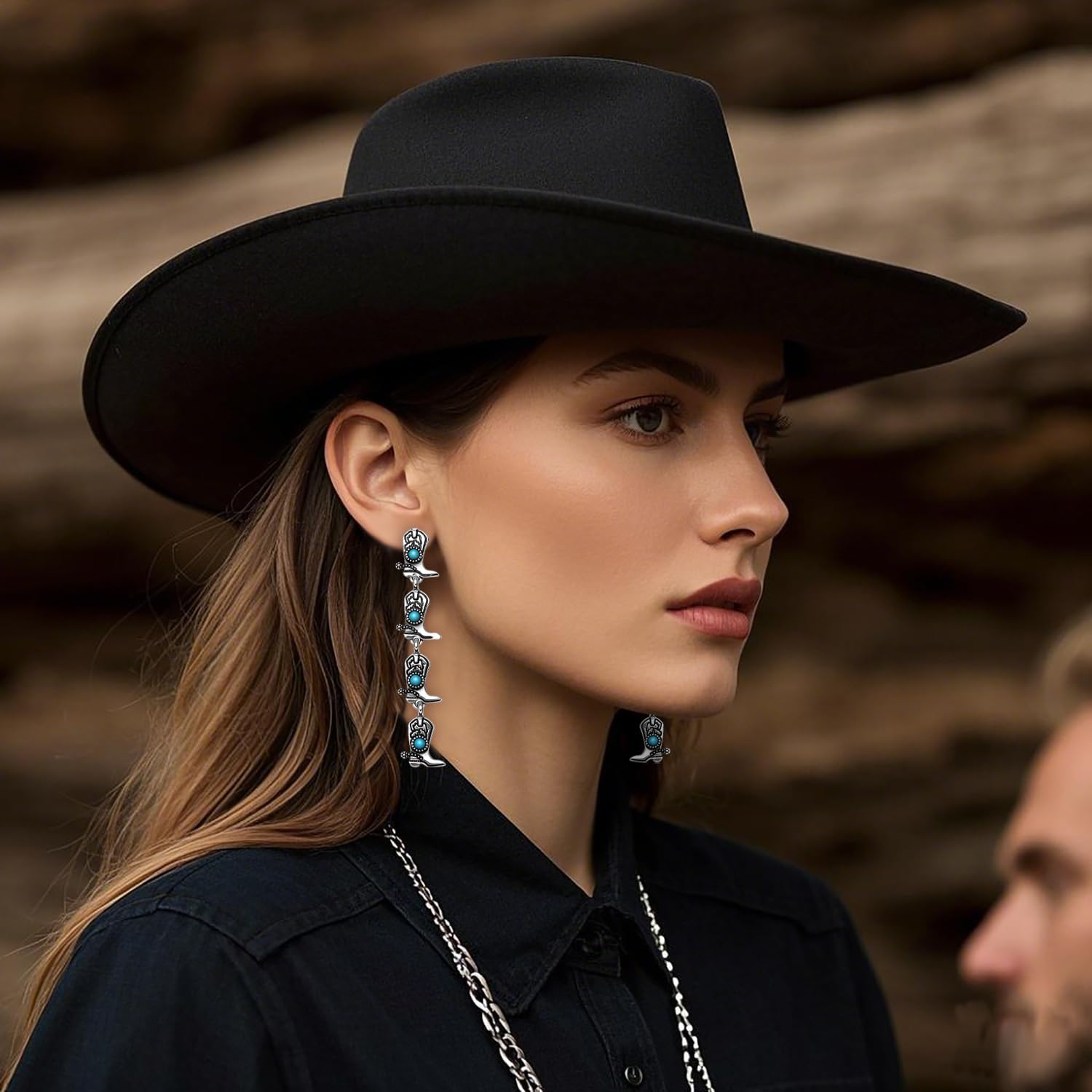 Western Earring for Women Vintage Turquoise Cowgirl Cowboy Boot Dangle Earrings Western Rodeo Country Concert Outfits Jewelry Accessories - Image 3