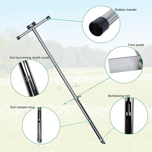 Miniatura 2 de KAXIWEI Sonda de muestra de suelo de 40 pulgadas de acero inoxidable 304, sonda de muestra de suelo tubular con eyector y pedal para muestreo de