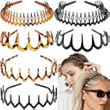 6 PCS Zig Zag Headbands Plastic Wavy Hair Head Band Comb with Teeth Hoop Accessories for Women Men Girls, Versatile Bright Black&Retro Leopard