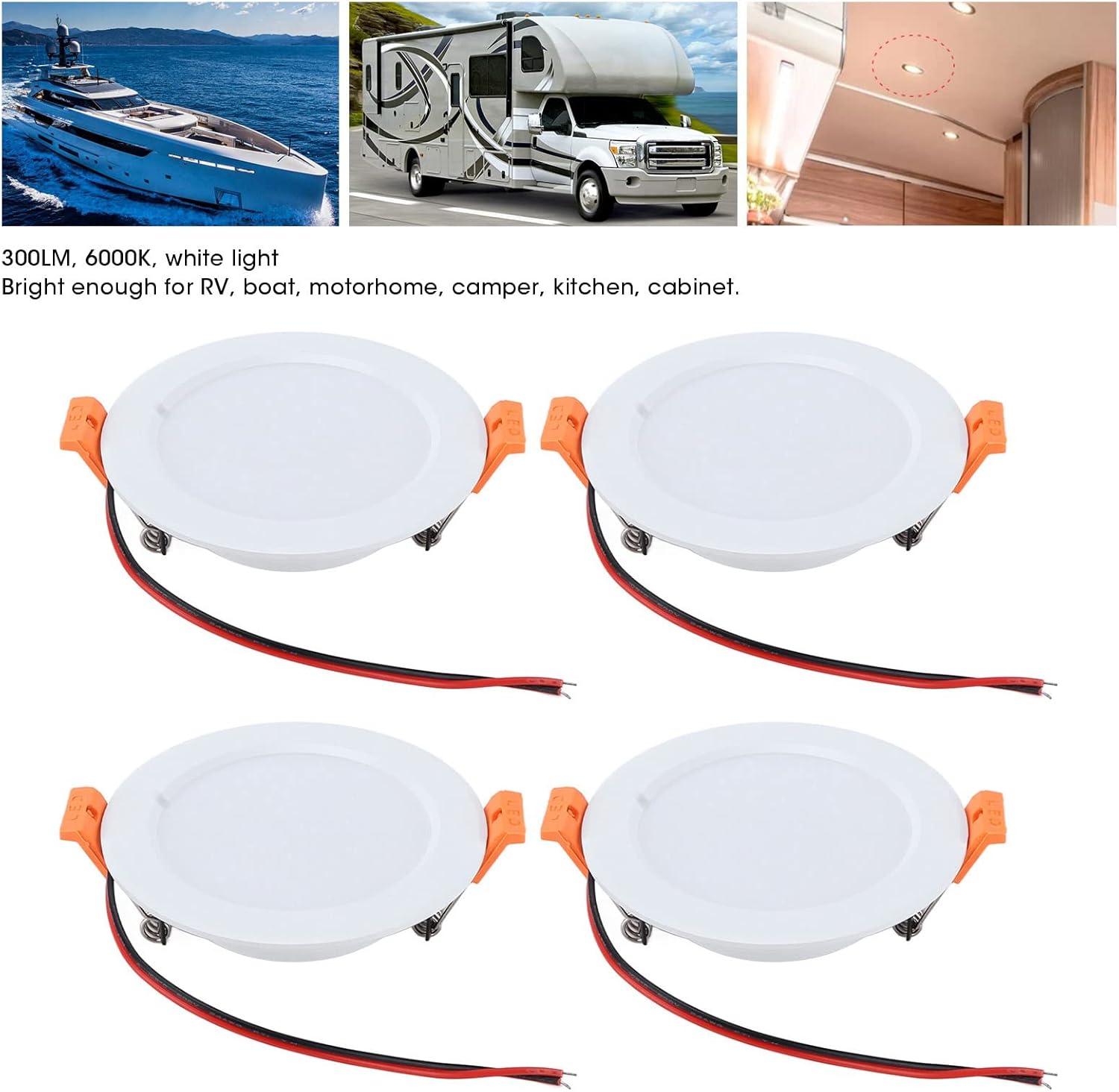 4 Pcs 4in RV Ceiling Domelight, DC 12V RV Recessed Light, 300LM 6000K RV Interior Ceiling Light for Caravan Yacht Lighting 3W