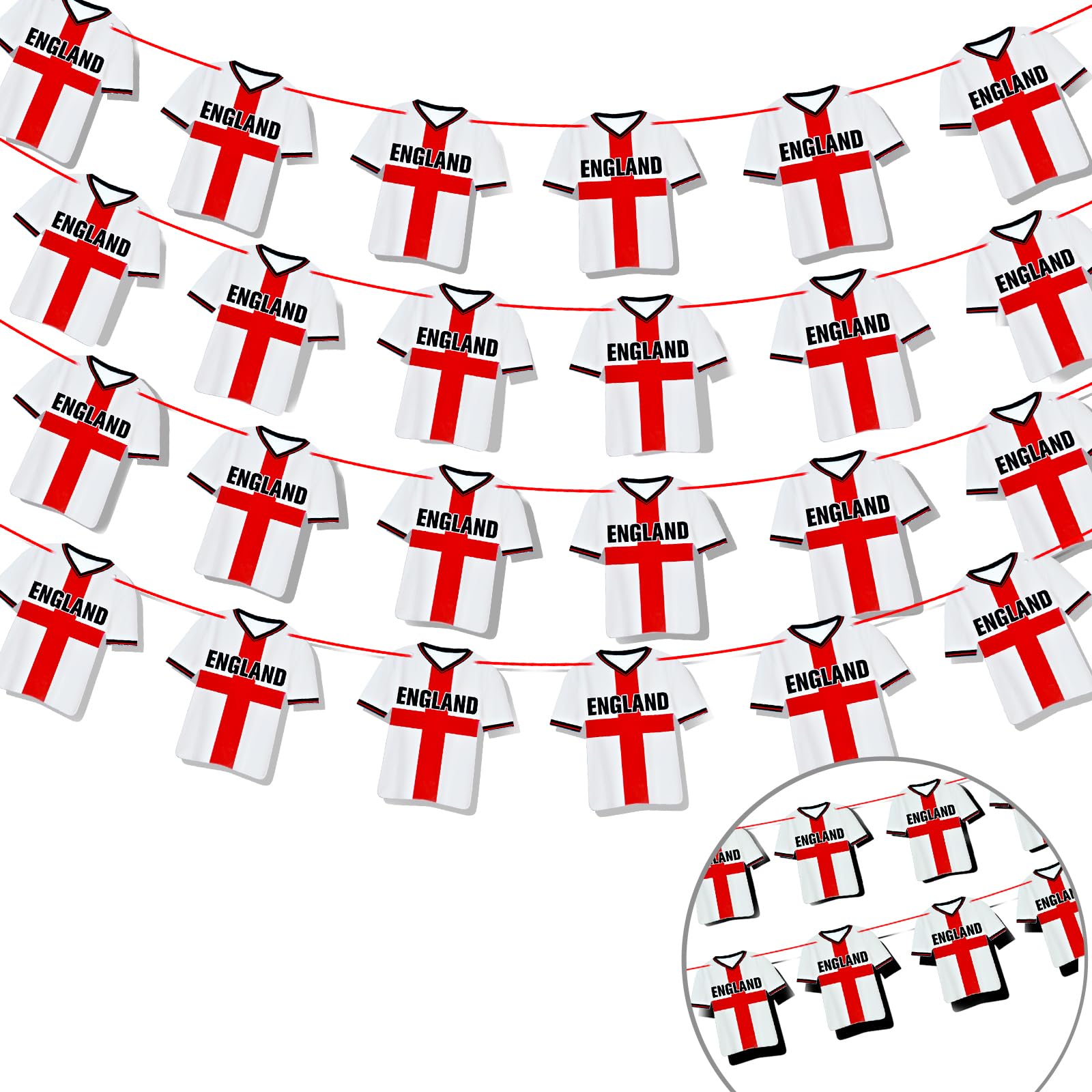 Abitoncc Pre-Assembled 2026 World Football Cup England Jersey Flags Bunting for Sports Bar, Home, School, Garden England Jersey Bunting Banner Decorations (Football)