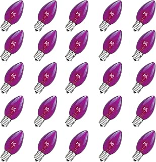 Halloween C7 Bulbs,25 Pack C7 Purple Light Bulb Orange Halloween Replacement Bulbs C7 String Lights Replacement Bulbs C7/E12 Candelabra Base 5 Watts C7 Purple Halloween Light Bulbs