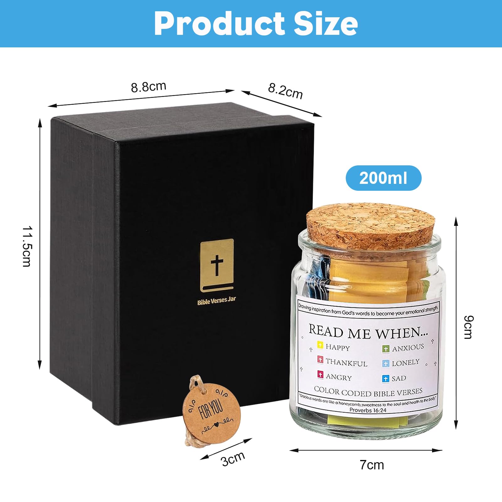 ZhouZGlass Bible Verse Jar, Read Me When Bible Verses Jar for Emotions and Feelings Scripture Prayer Cards Hope Jar - Image 2