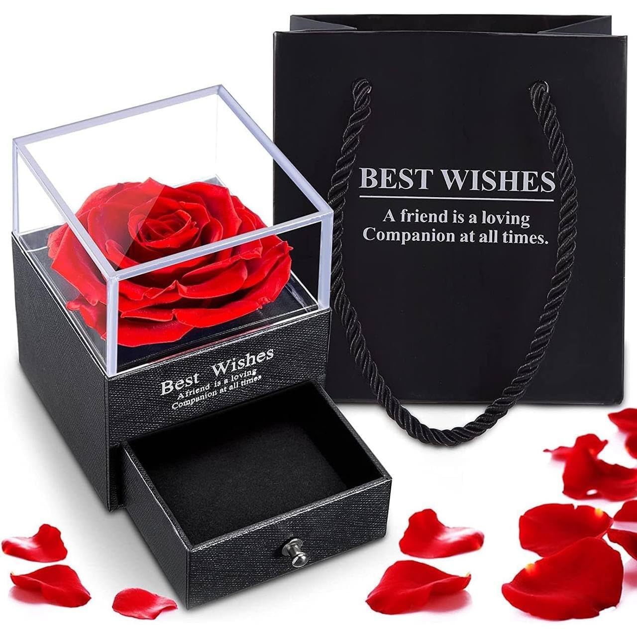 Preserved Real Red Flowers Rotating Box | Flowers Gifts Box | Royal Rose Gift Box Handmade Valentine's Day, Mother's Day, Anniversary, Wedding & Birthday (Pack of 1)-image-19