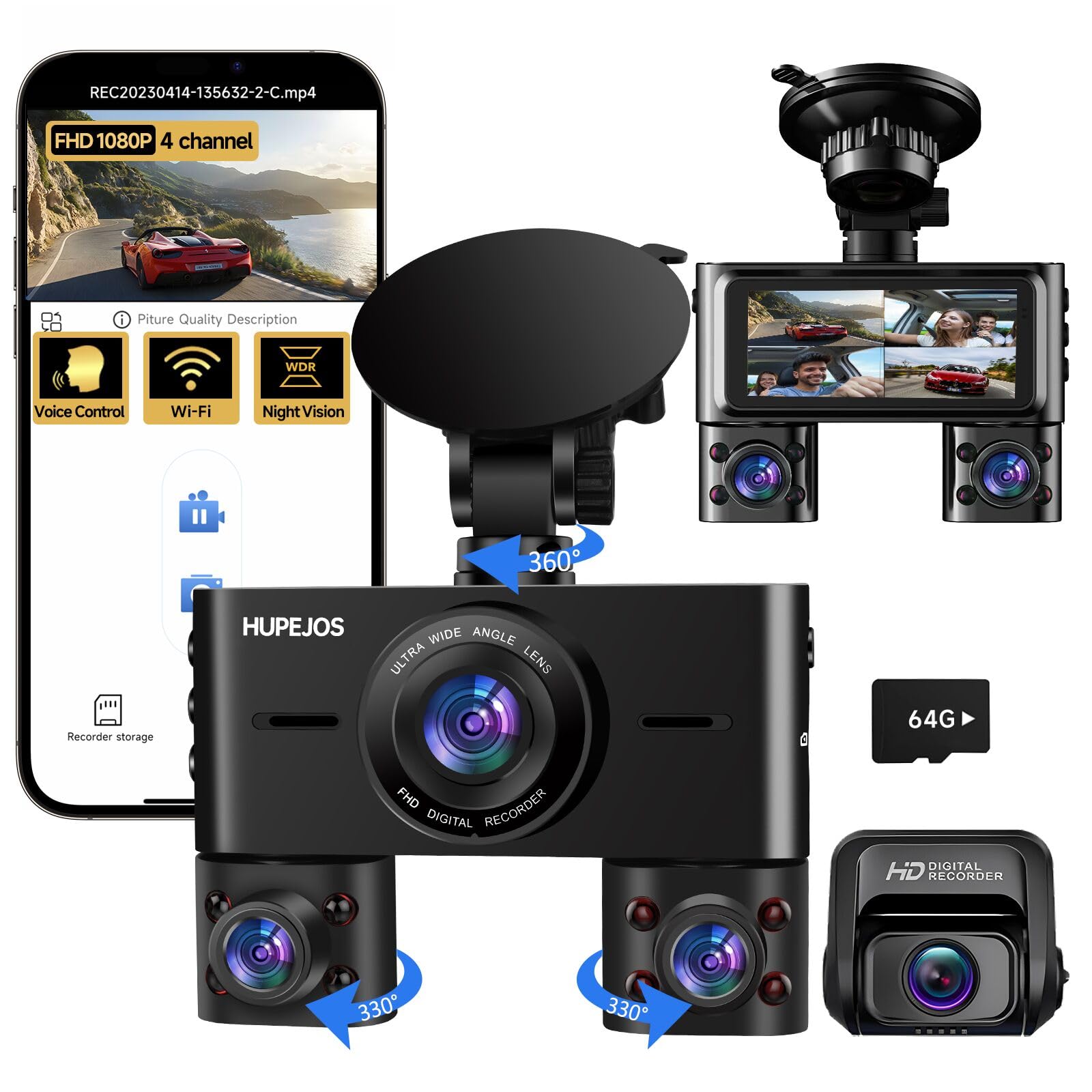 PRUVEEO 360 Degree 4-Channel Mirror Dash Cam – 12 - Main Image