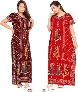 Core Style Cotton Night Gown for Women — Premium Printed Stylish Long Cotton Nighty | Comfortable & Fancy Sleepwear, Night... Price In India