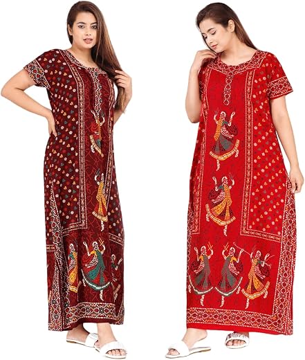 Homezilla Core Style Cotton Night Gown for Women — Premium Printed Stylish Long Cotton Nighty | Comfortable &amp; Fancy Sleepw...