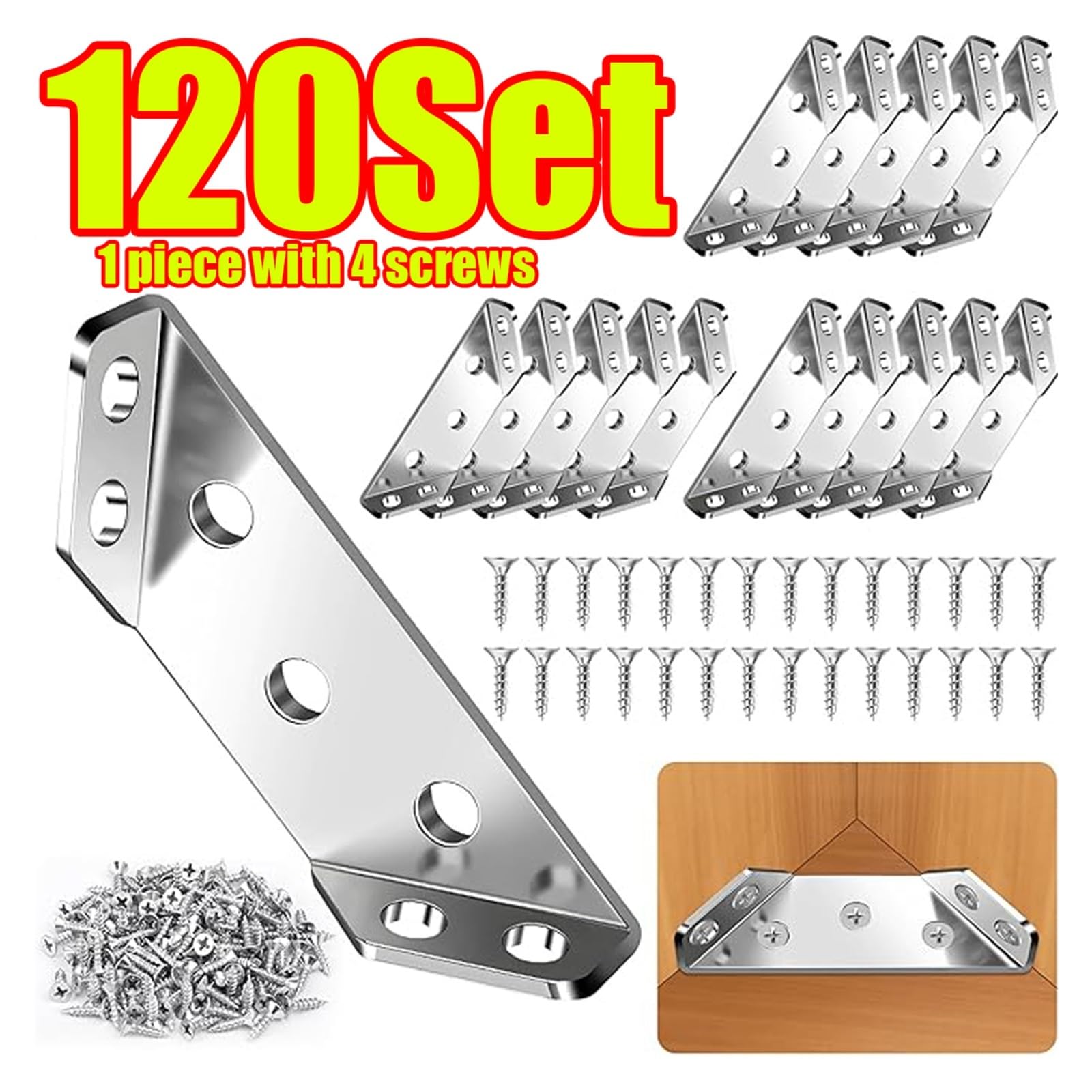 20-120 Set Connettore angolare for mobili Codice in acciaio inossidabile for supporto for ripiano armadio Kit di supporti fissi con vite(80Set)