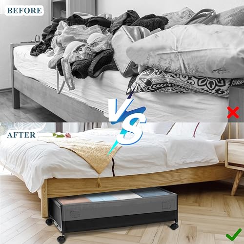 Miniatura 5 de OMFMF Contenedores de almacenamiento debajo de la cama con ruedas, organizador de almacenamiento de zapatos debajo de la cama, cajón organizador de