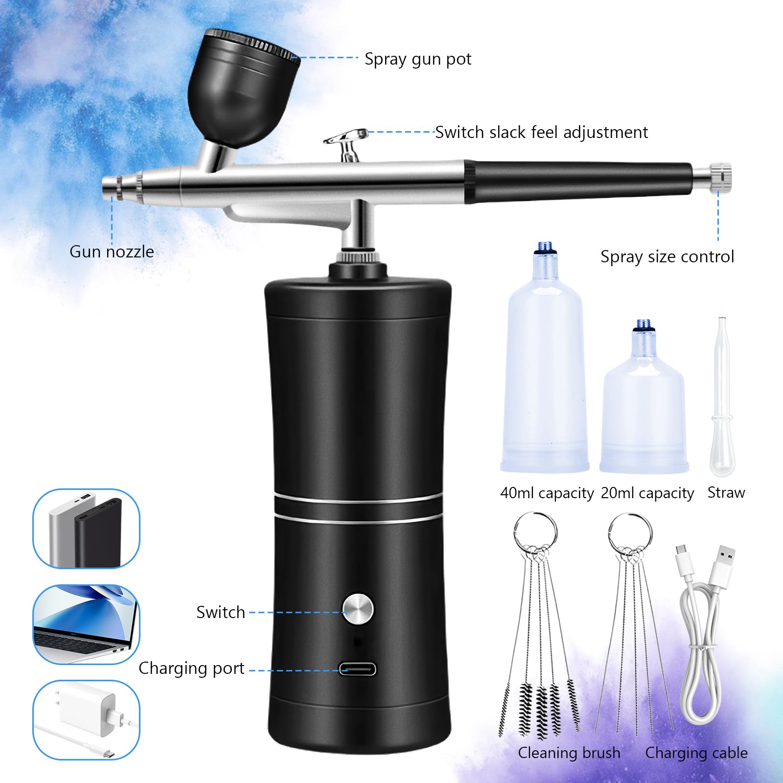 Kit Aérographe Sans Fil Rechargeable Portable - Aérographe Manuel Pour Maquillage, Nail Art, Gâteaux Et Tatouage