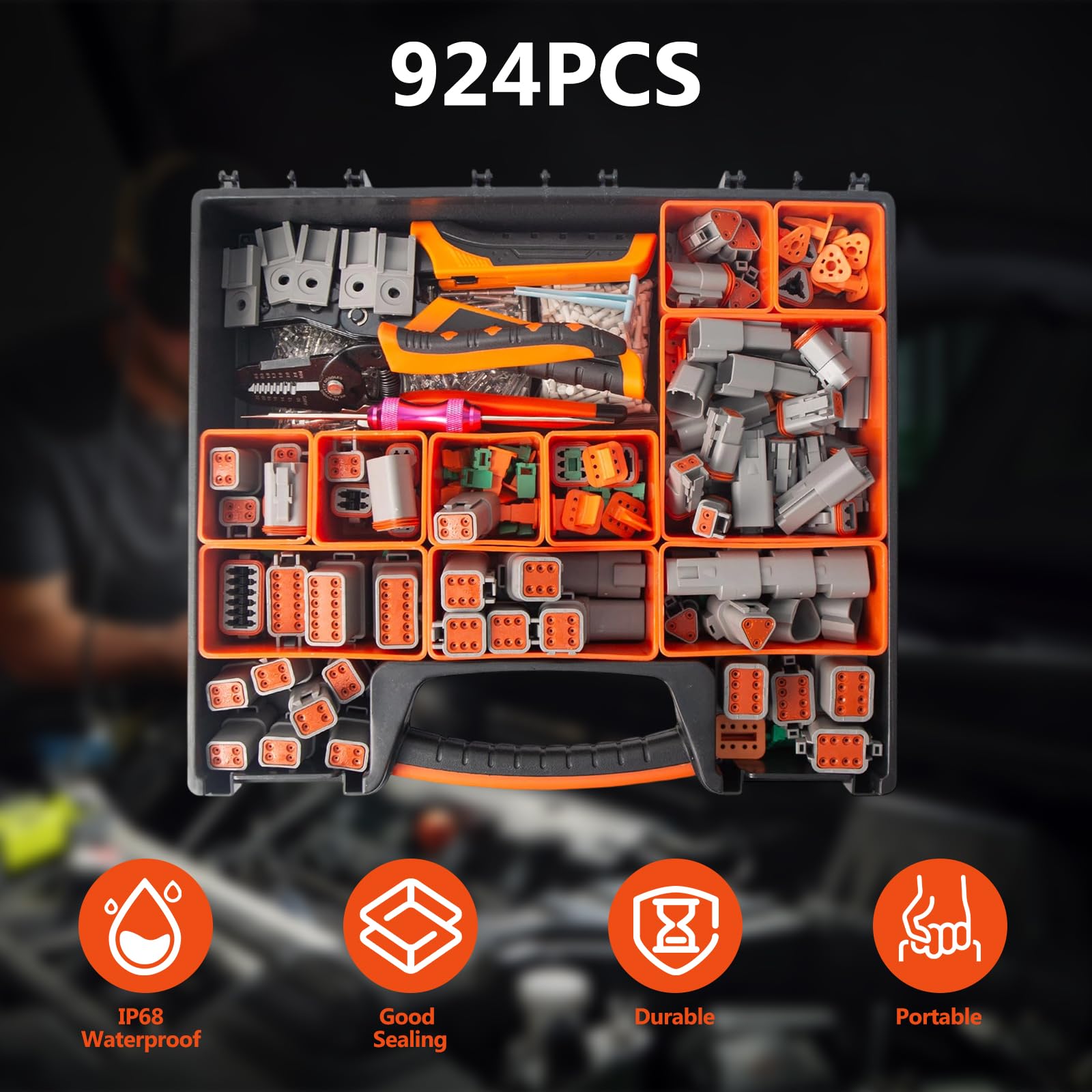 Kit de connecteurs Deutsch 924 pièces, connecteurs électriques automobiles avec outil de sertissage, connecteurs à 2, 3, 4, 6, 8, 12 broches, ensemble d'outils d'extraction Wedgelock et broches pour
