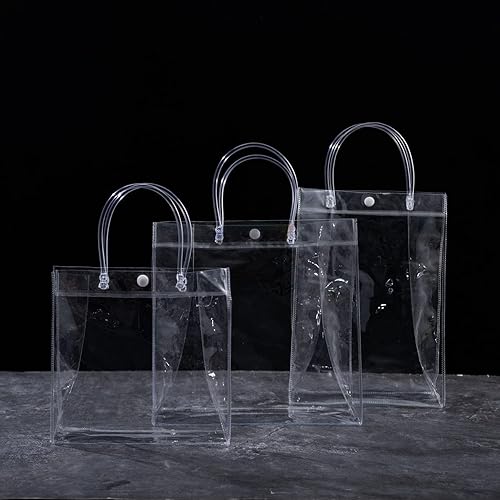 Miniatura 8 de SHIPKEY Paquete de 10 bolsas de regalo transparentes de 8 x 3.1 x 8 pulgadas, bolsa de regalo cuadrada transparente con asas, bolsas de compras de